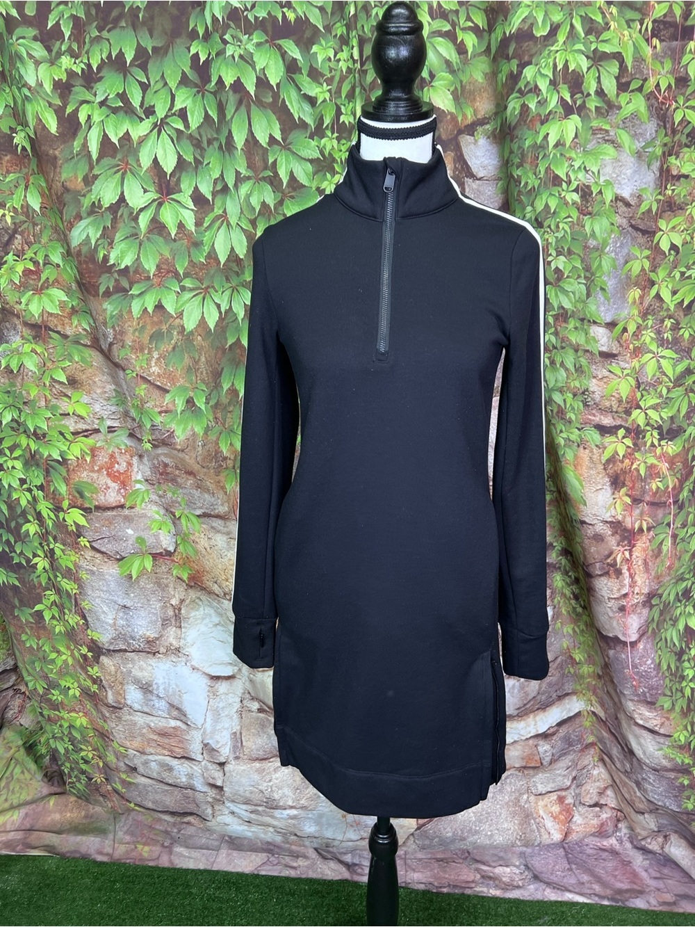ATHLETA Black Side Zip Athleisure Performance Long Sleeve Dress, XXS - Picture 2 of 13